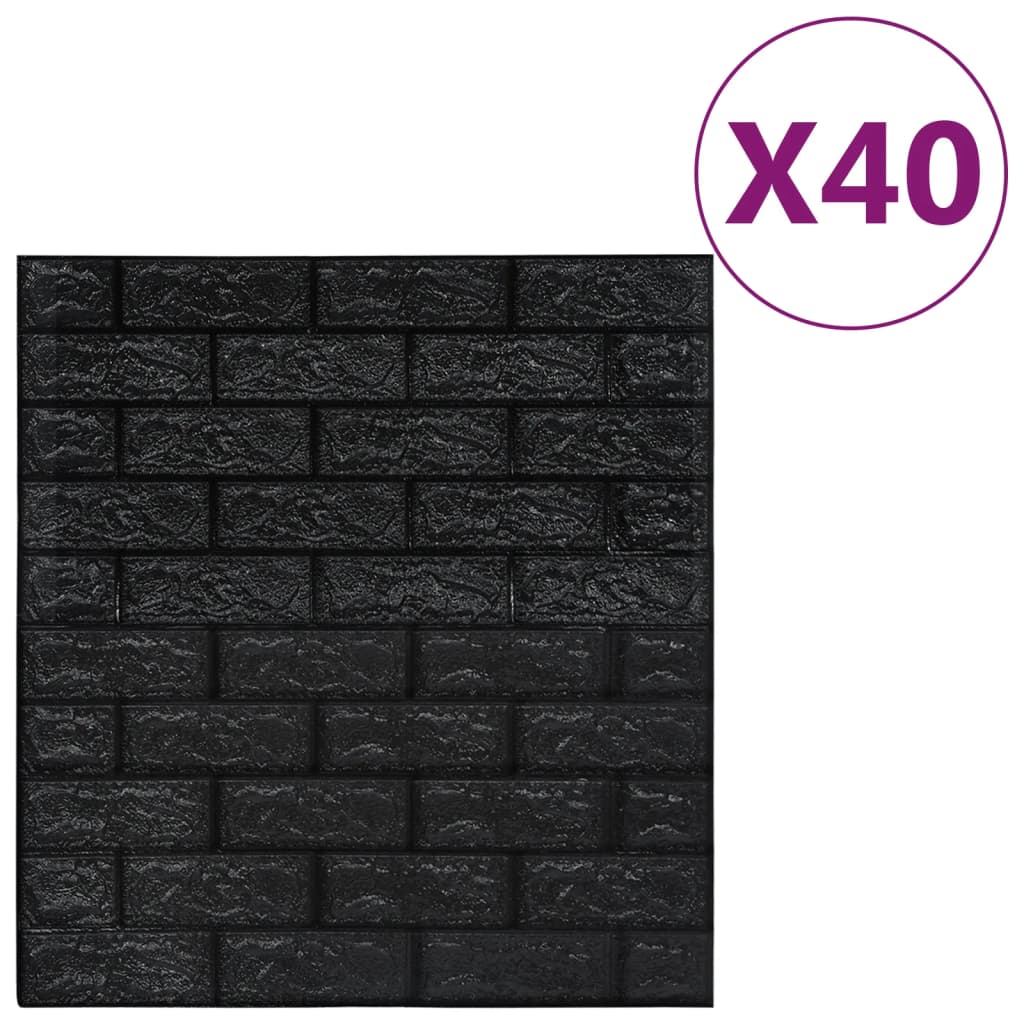 Vidaxl 3d tapet selvklæbende 40 st mursten sort