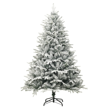Vidaxl kunstkerstboom met sneeuwvlokken 210 cm pvc en pe groen