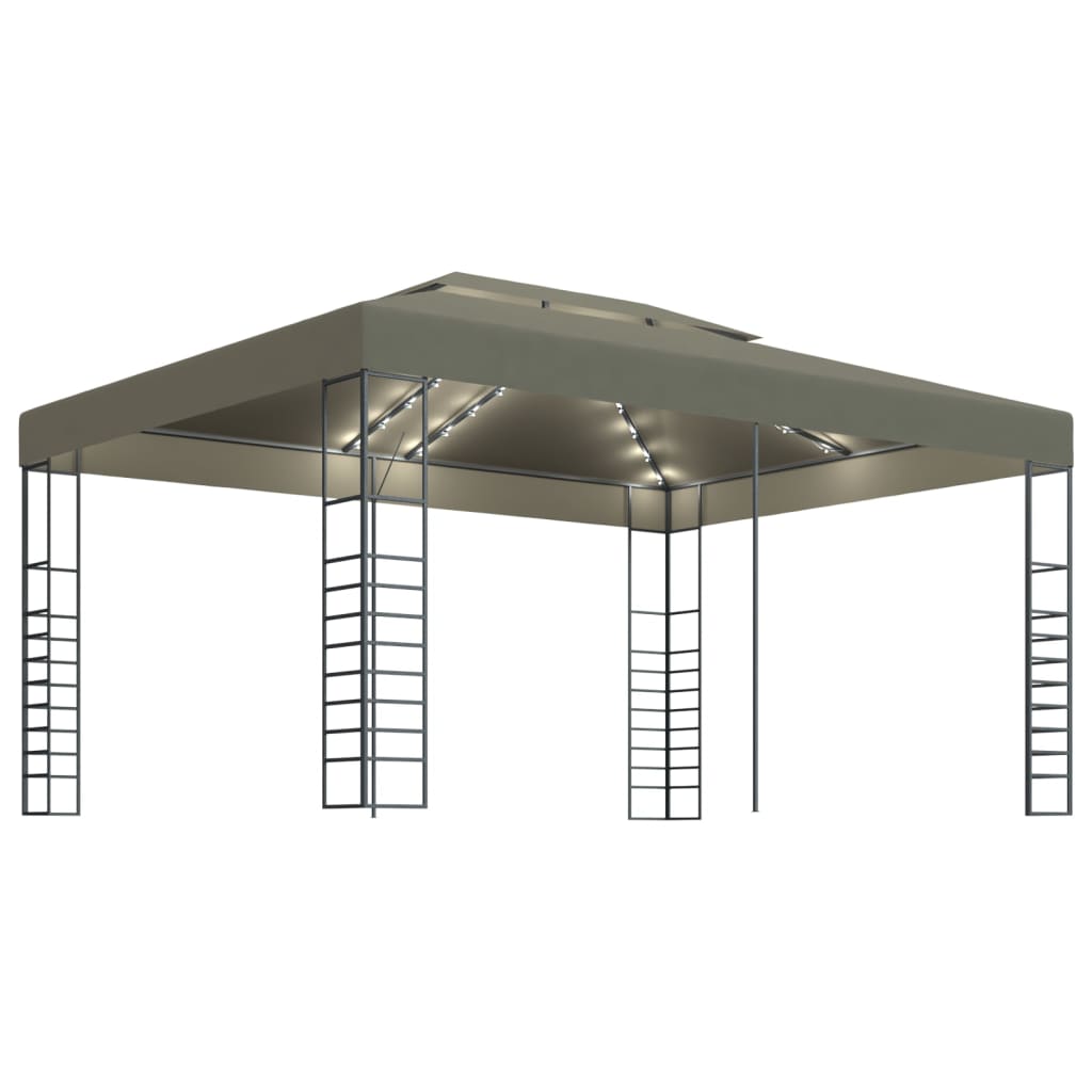 VidaXL Gazebo med LED-slyngelys 3x4 m taupe