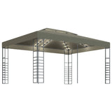 VidaXL Gazebo med LED-slyngelys 3x4 m taupe