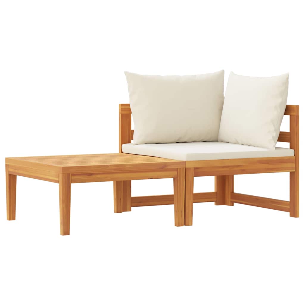 Vidaxl 2-delige loungeset met crèmewitte kussens acaciahout