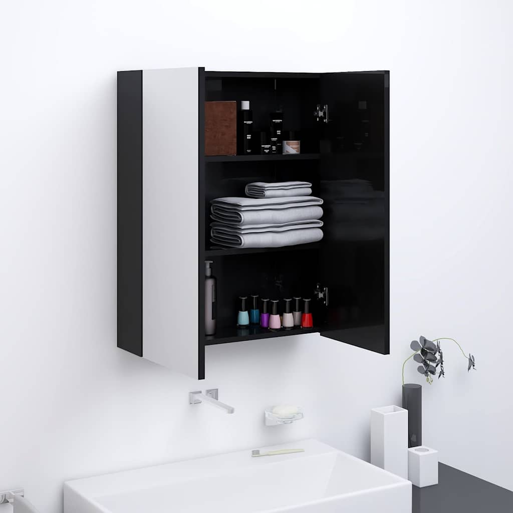 Vidaxl badkamerkast met spiegel 60x15x75 cm mdf glanzend zwart