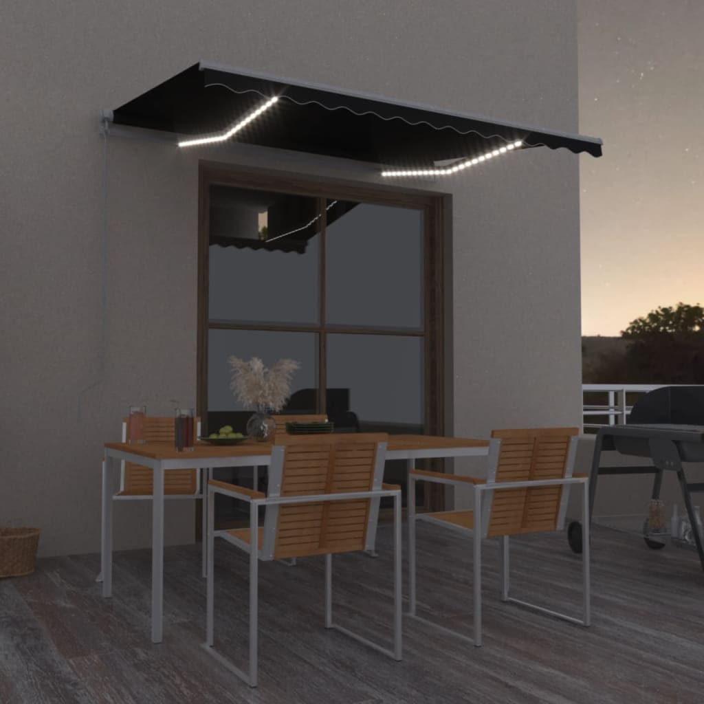 Vidaxx fortelt manuelt udtrækbart med LED 350x250 cm antracit farve