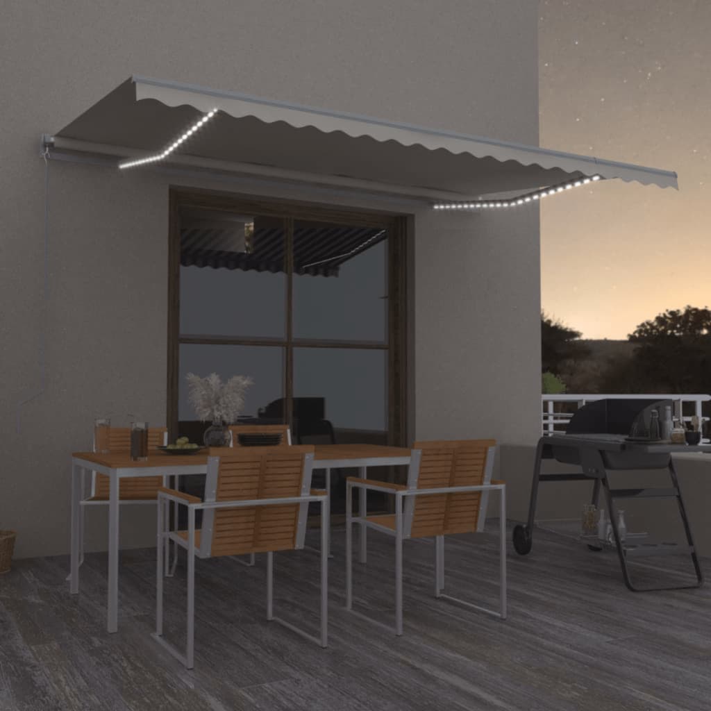 Vidaxl Luifel manuelt kan udvides med LED 500x300 cm creme -farvet