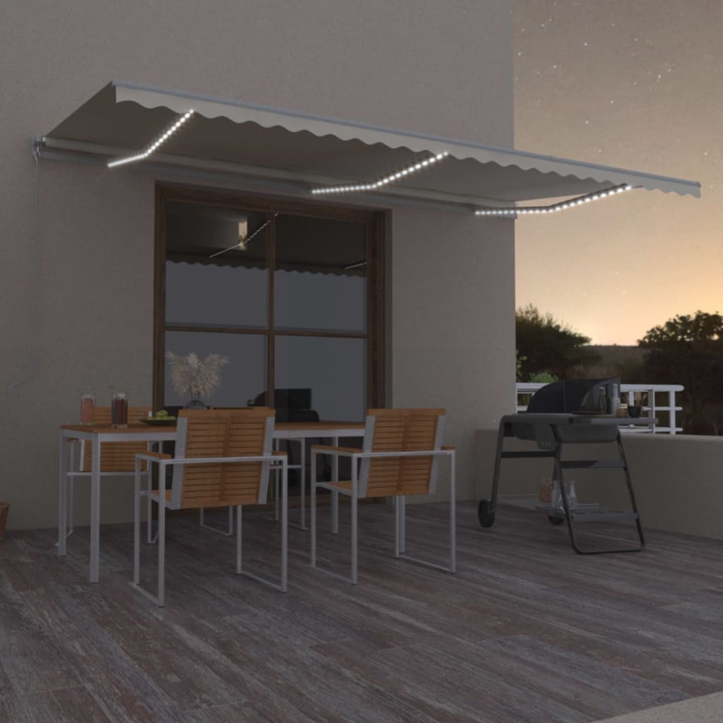 Vidaxl Luifel manuelt kan udvides med LED 600x300 cm creme -farvet