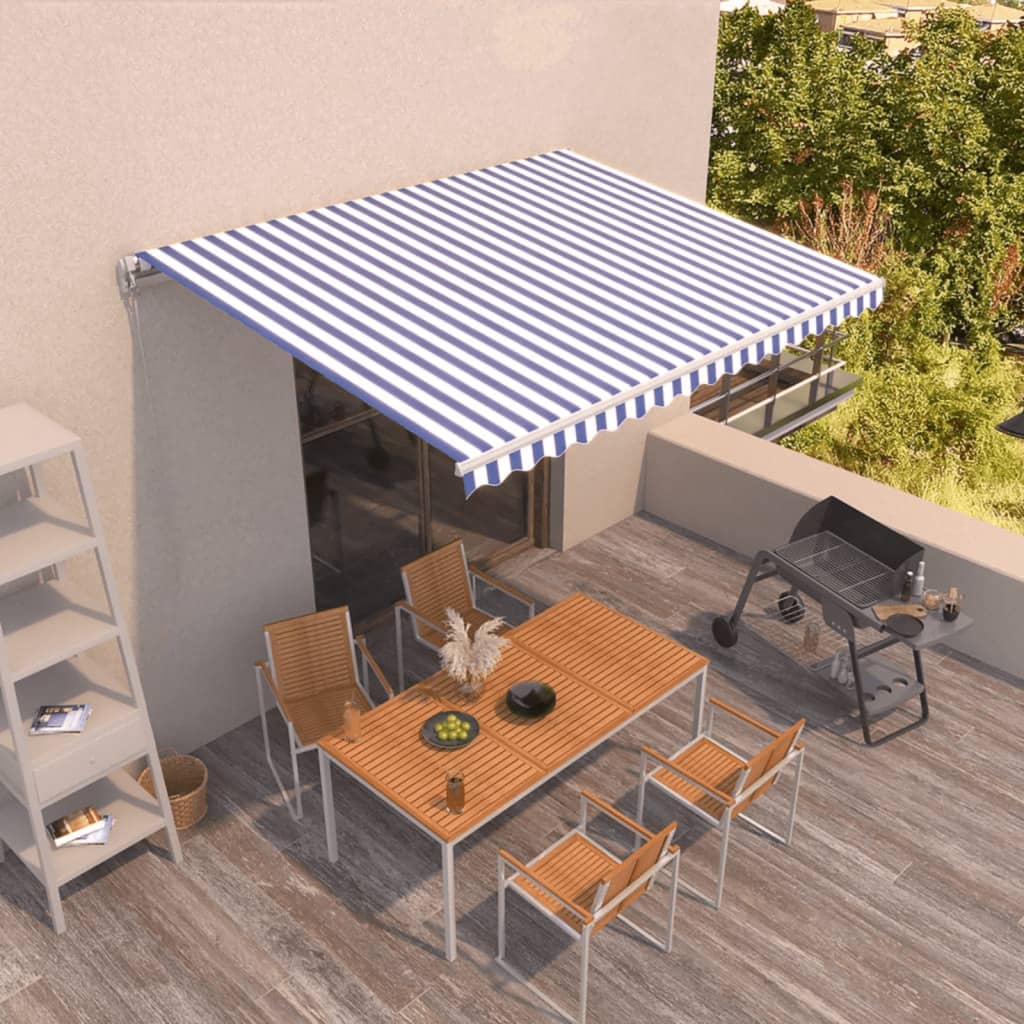 Vidaxl Luifel udvider manuelt 450x350 cm blå og hvid