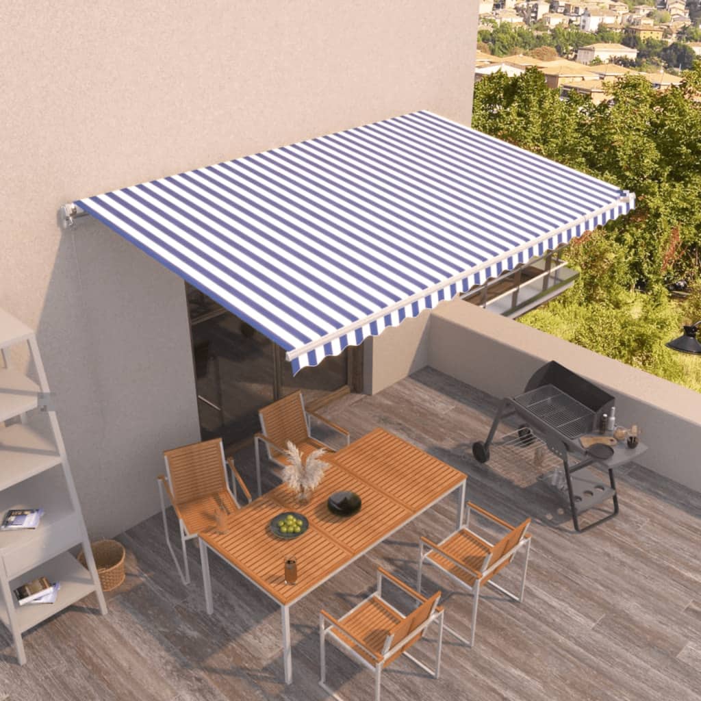 Vidaxl Luifel udvider manuelt 500x350 cm blå og hvid