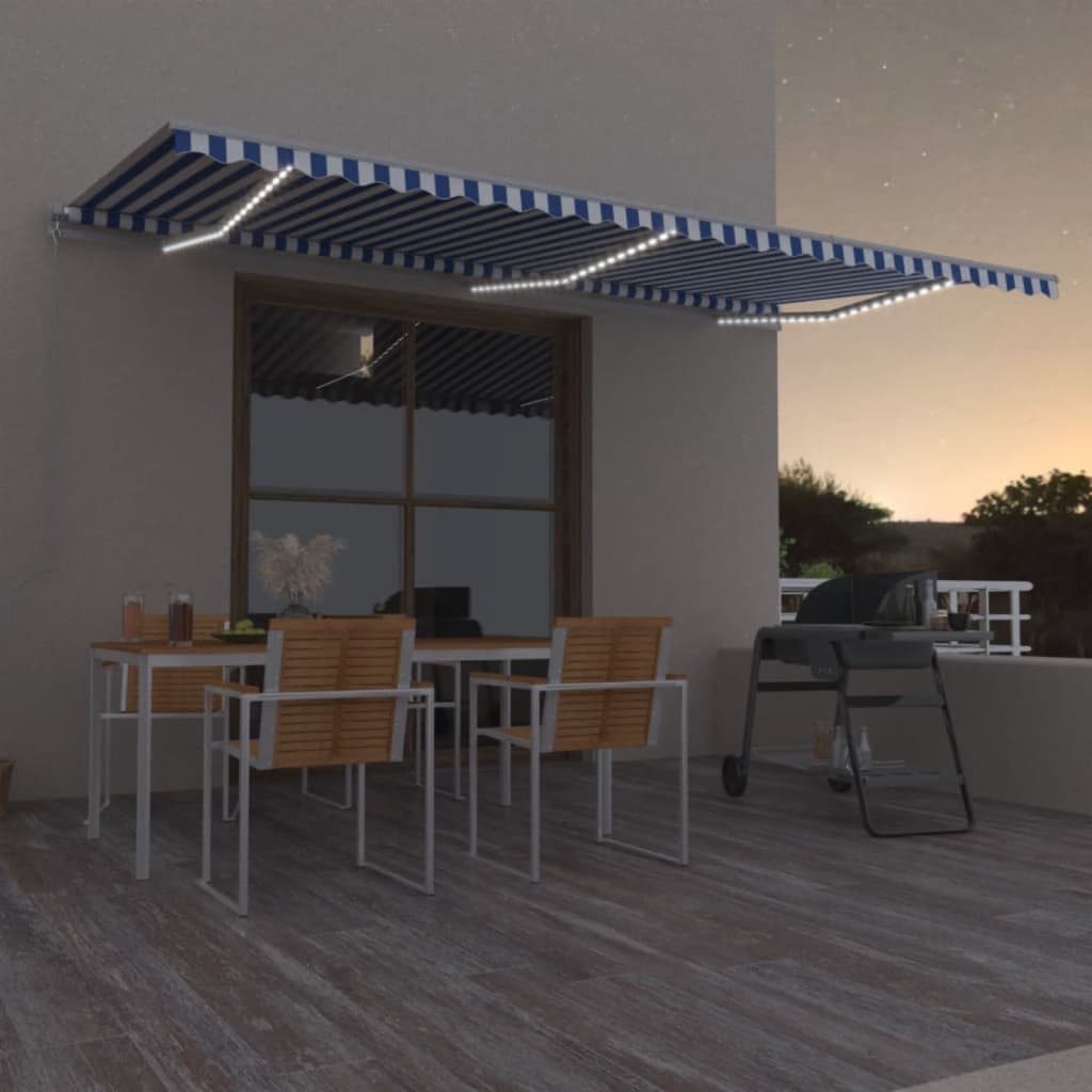 Vidaxl Luifel manuelt kan udvides med LED 600x350 cm blå og hvid