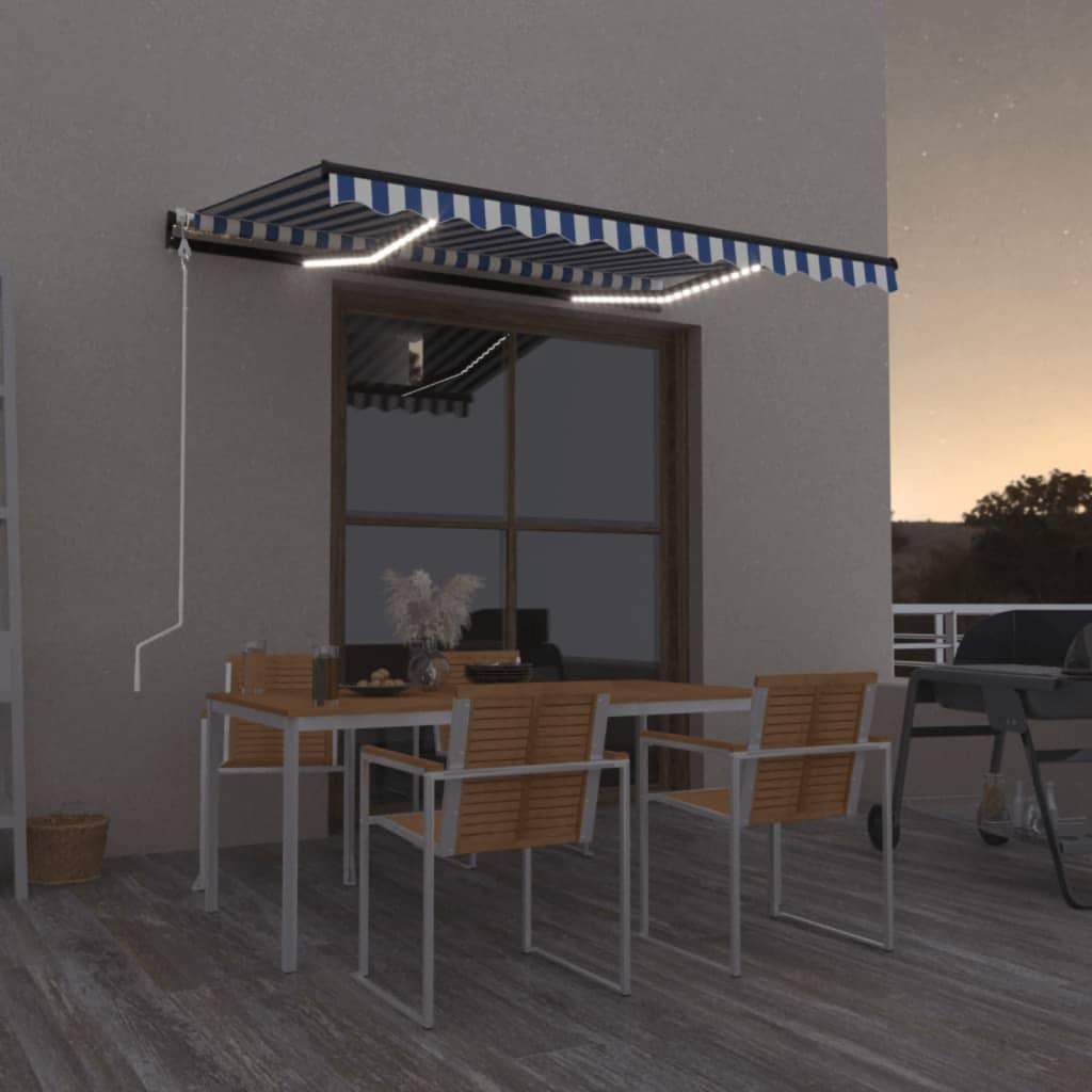 Vidaxl Laifel Automatic med LED og vindsensor 350x250 cm blå hvid