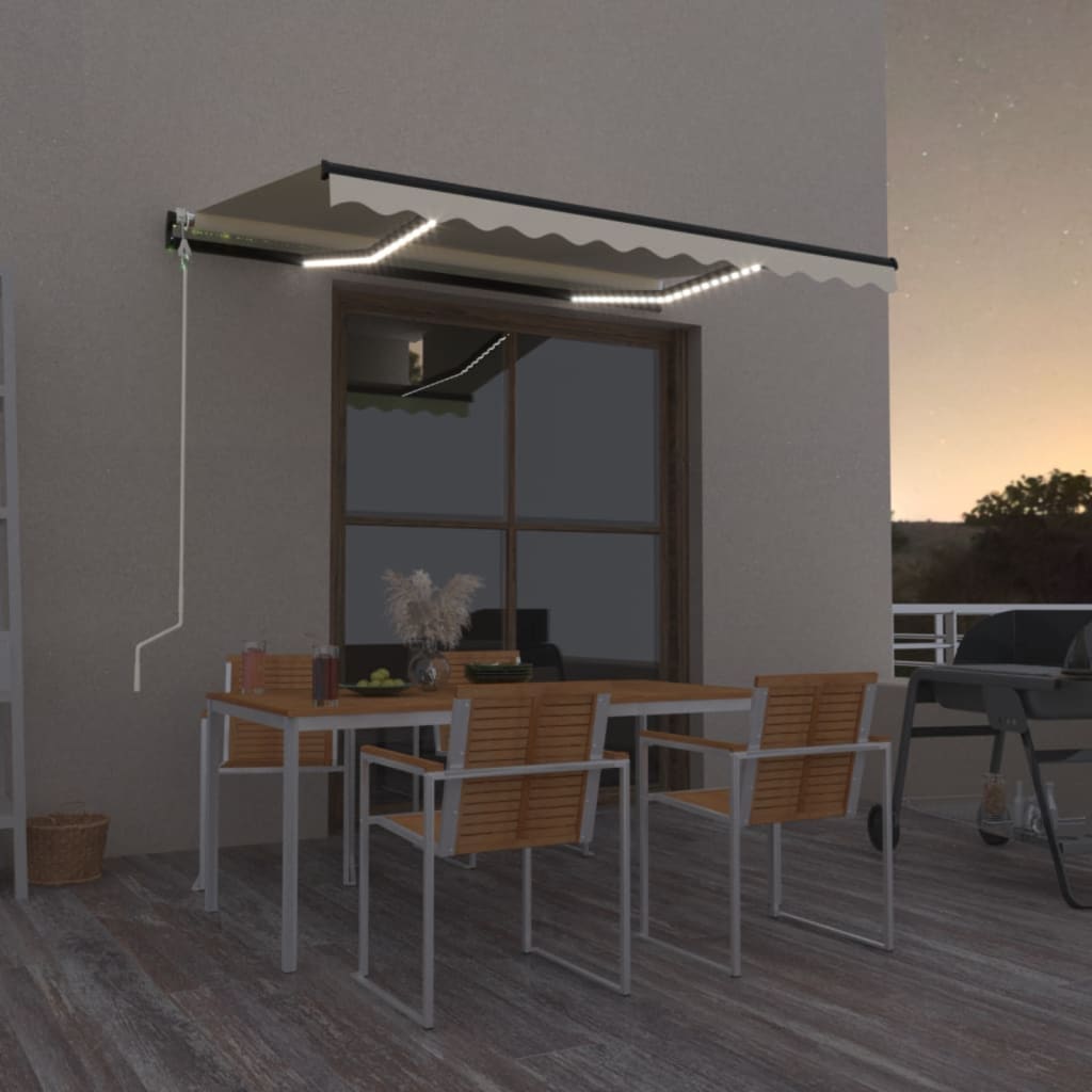 Vidaxl Luifel Automatic med LED og vindsensor 350x250 cm cremefarve