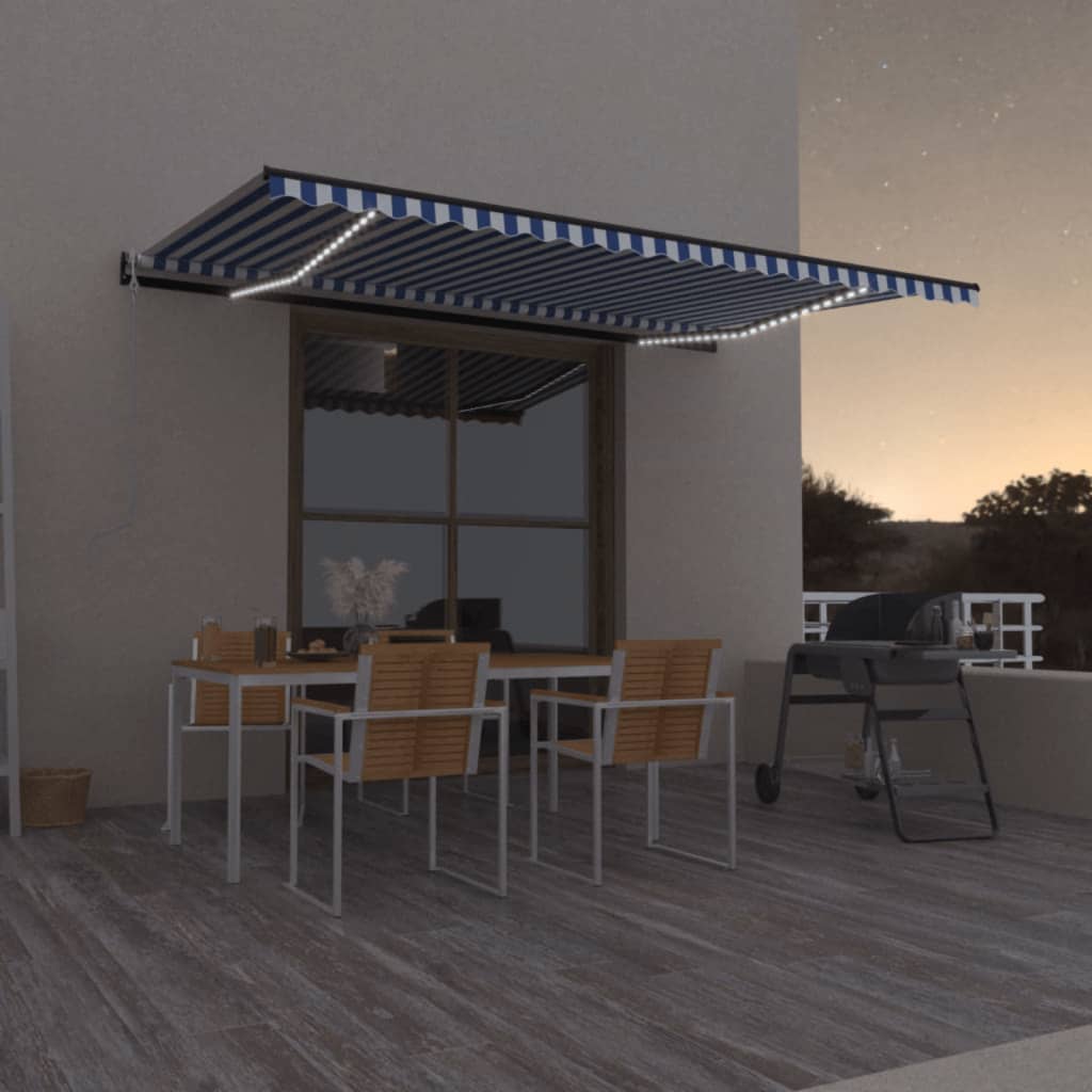 Vidaxl Luifel Automatisk med LED og vindsensor 500x300 cm blå hvid