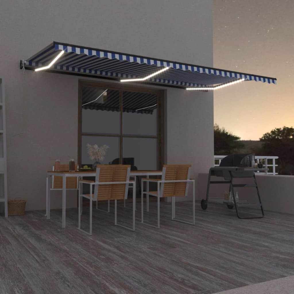 Vidaxl Luifel Automatisk med LED og vindsensor 600x300 cm blå hvid
