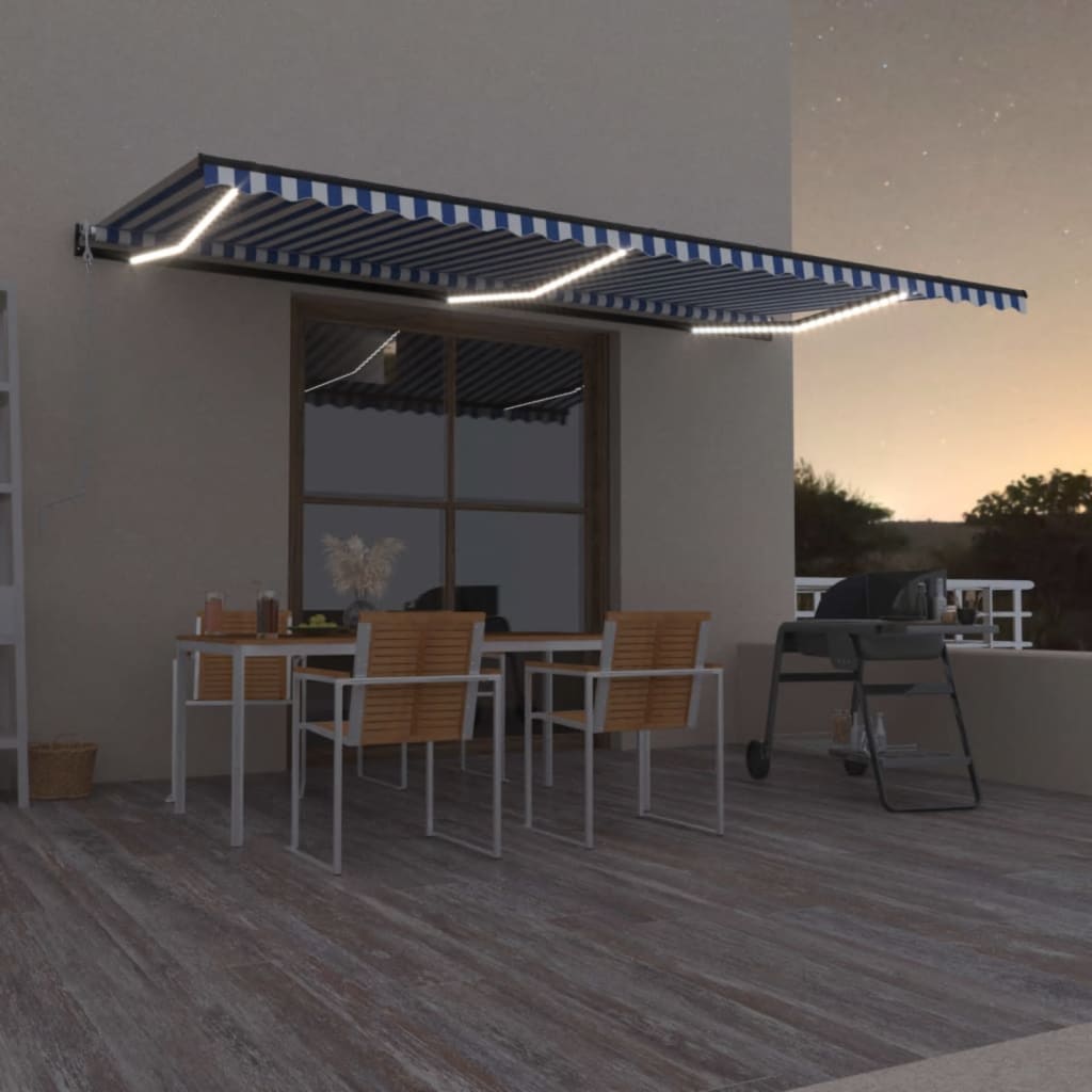 Vidaxl Luifel Automatisk med LED og vindsensor 600x350 cm blå hvid
