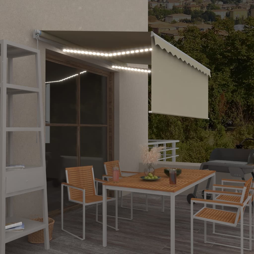 Vidaxl luifel handmatig uittrekbaar rolgordijn en led 3,5x2,5 m crème