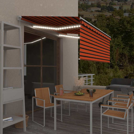 Vidaxl luifel handmatig uittrekbaar gordijn led 3,5x2,5 m oranje bruin