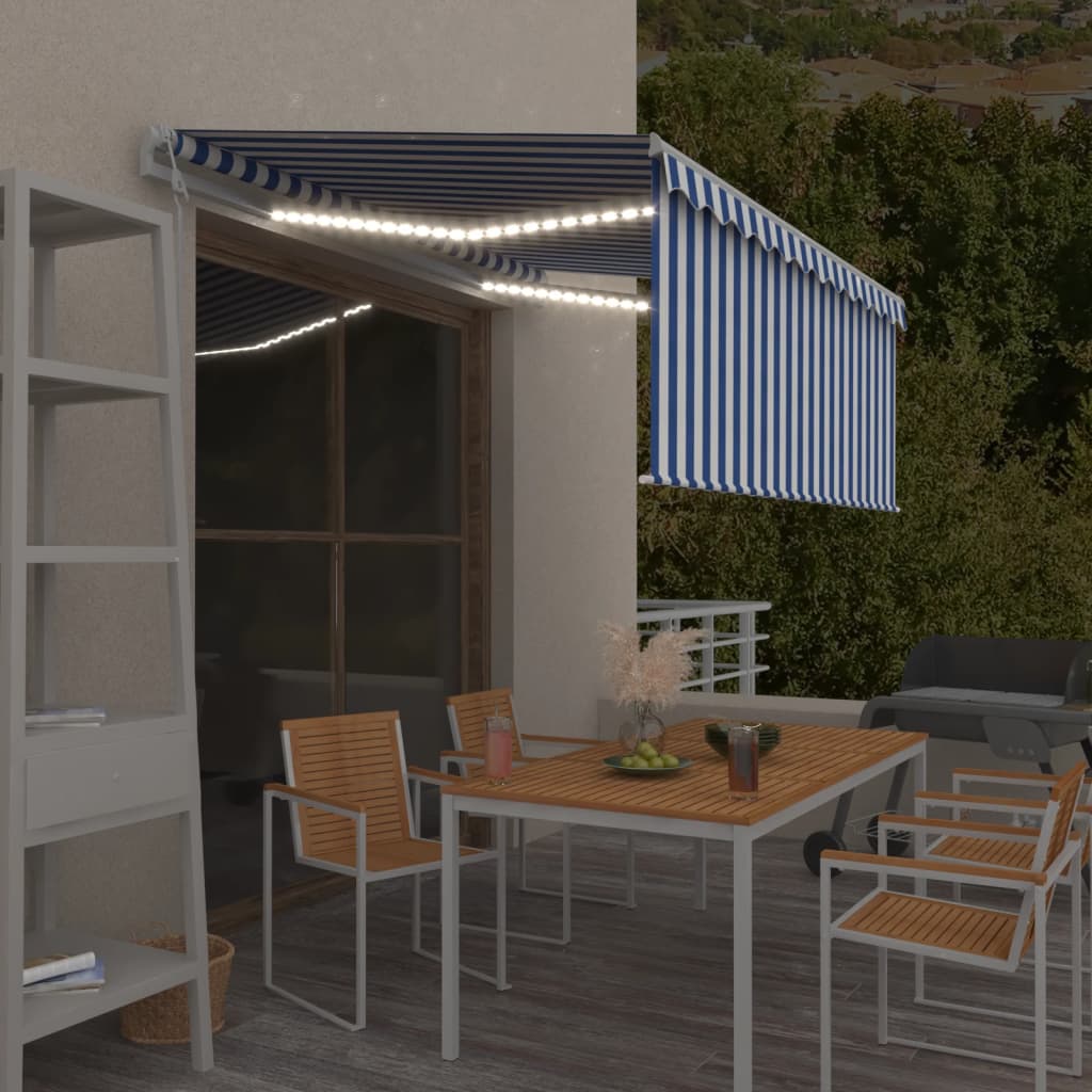 Vidaxl Laifel med rulleblind, LED og vindsensor 3,5x2,5 m blå og hvid