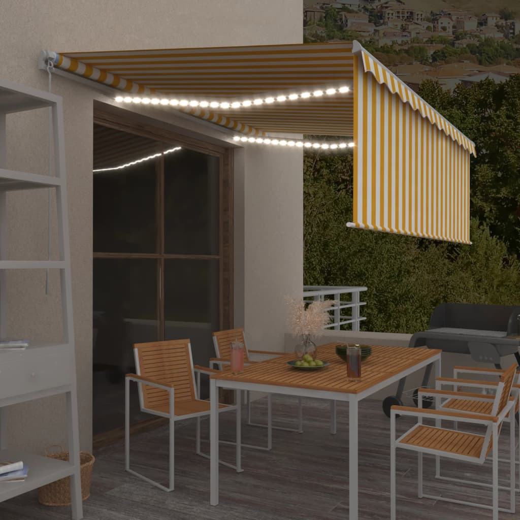 Vidaxl Luifel manuelt kan udvides med rulleblind LED 4x3 m gul hvid