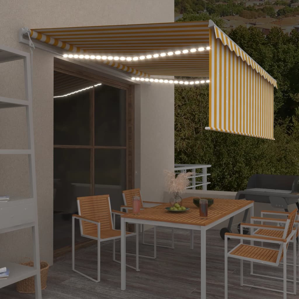 Vidaxl Luifel Automatisk med rulleblind LED vindsensor 4x3 m gul hvid