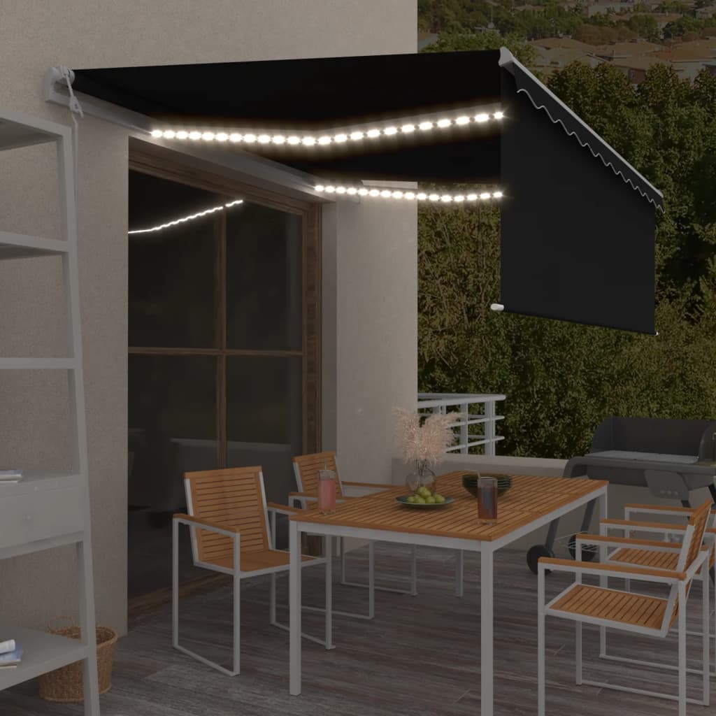 Vidaxl Luifel med rulleblind, LED og vindsensor 4x3 m anthracit farvet