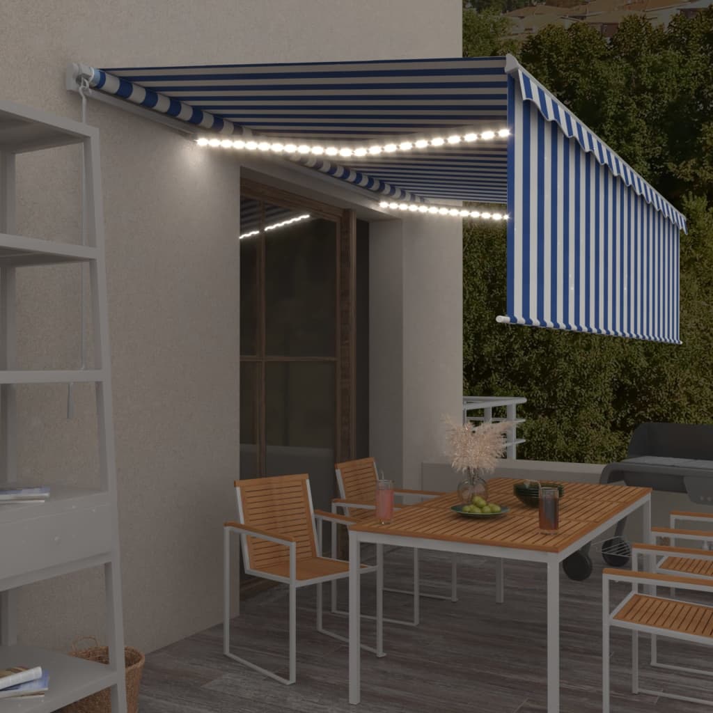 Vidaxl Luifel manuelt kan udvides med rulleblind LED 5x3 m blå hvid