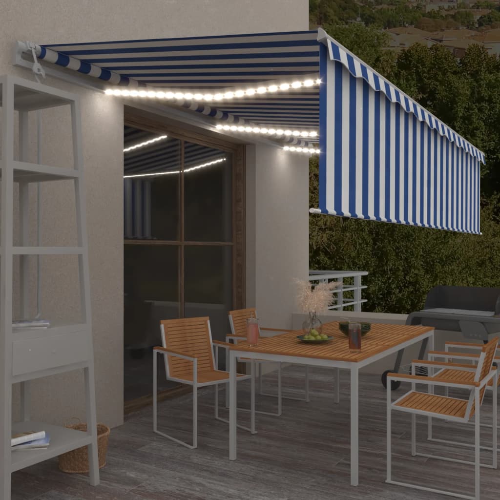 Vidaxl Luifel Automatisk rulleblind LED vindsensor 6x3 cm blå hvid