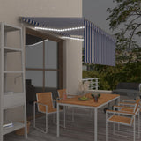 Vidaxl Luifel Automatisk med gardin LED vindsensor 3x2,5 m blå hvid