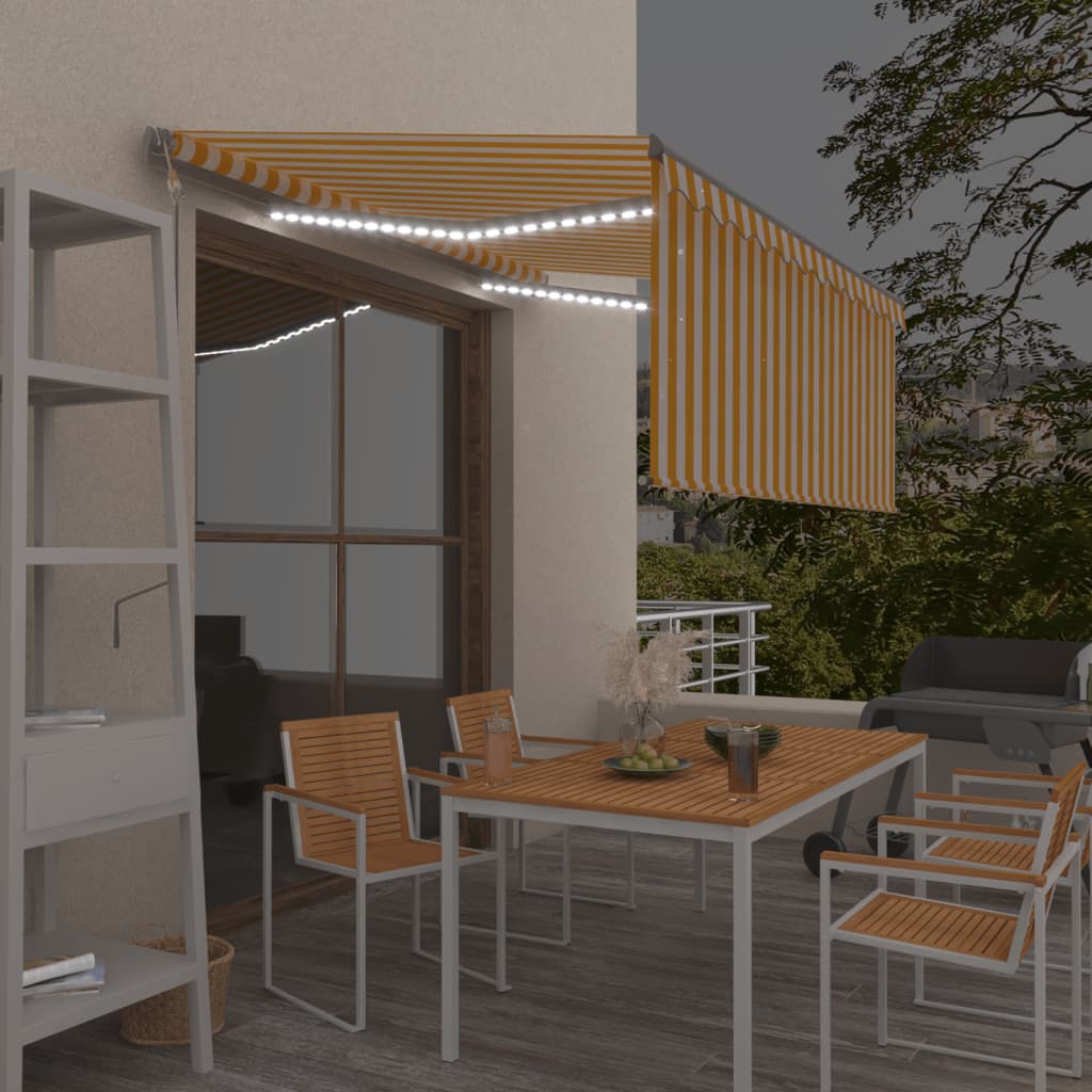 Vidaxl Luifel Automatisk med gardin LED vindsensor 3x2,5 m gul hvid