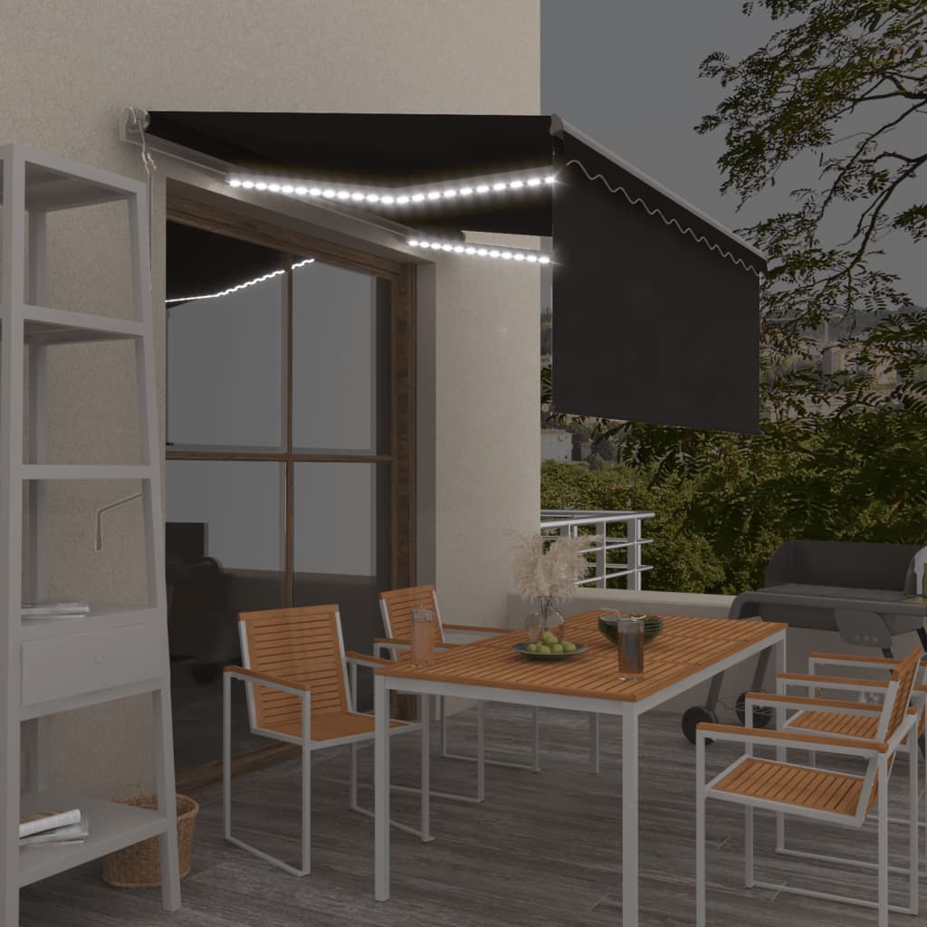 Vidaxl Luifel med rulleblind, LED og vindsensor 3,5x2,5 m anthracit