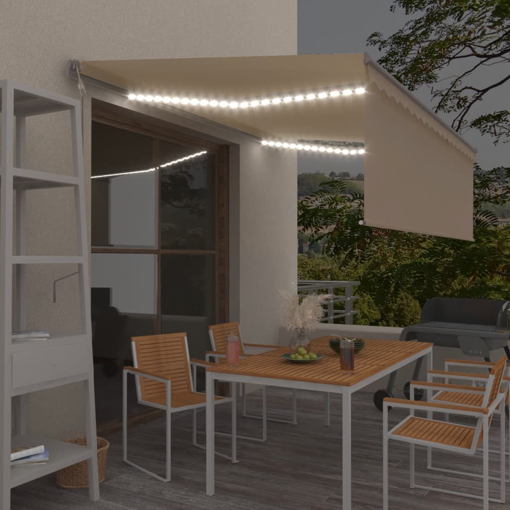 Vidaxl Luifel med rulleblind, LED og vindsensor 4,5x3 m fløde -farvet