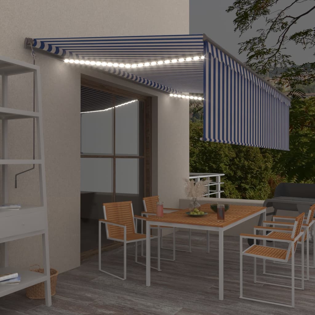 Vidaxl Luifel manuelt kan udvides med rulleblind LED 5x3 m blå hvid