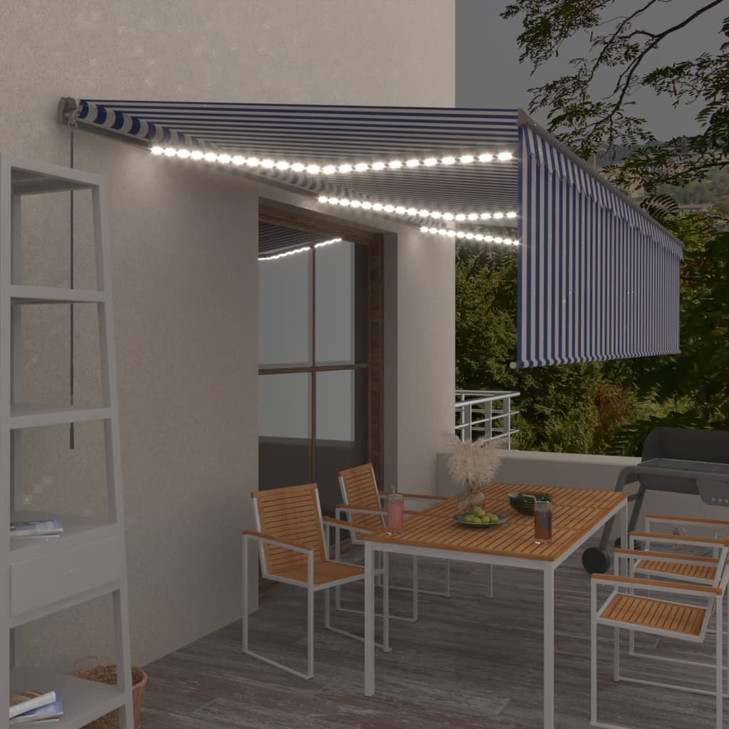 Vidaxl Luifel manuelt kan udvides med rulleblinde LED 6x3 m blå hvid