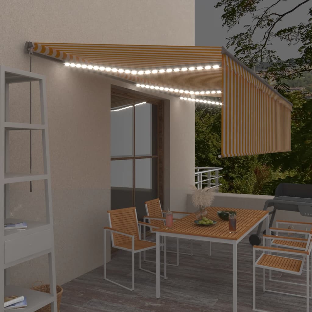 Vidaxl Luifel manuelt kan udvides med rulleblind LED 6x3 m gul hvid
