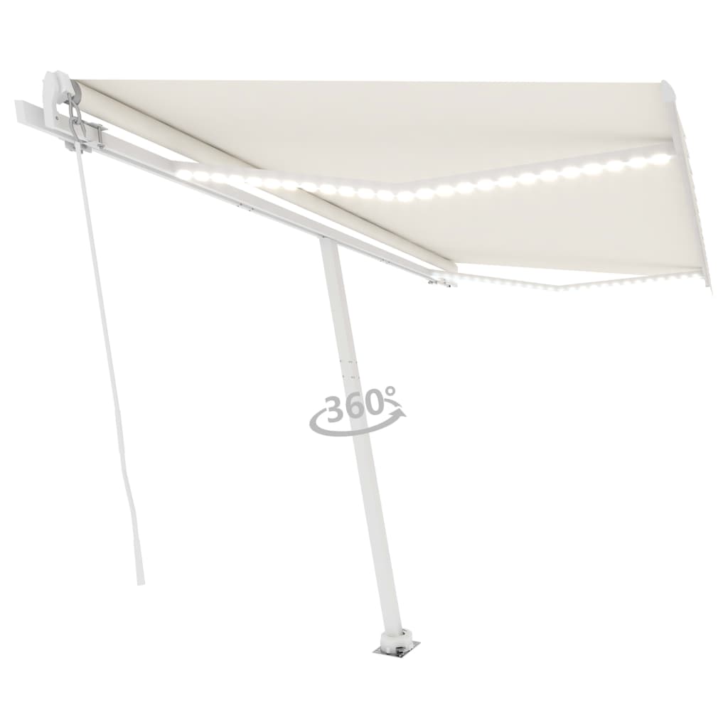 Vidaxl Luifel manuelt kan udvides med LED 400x300 cm creme -farvet