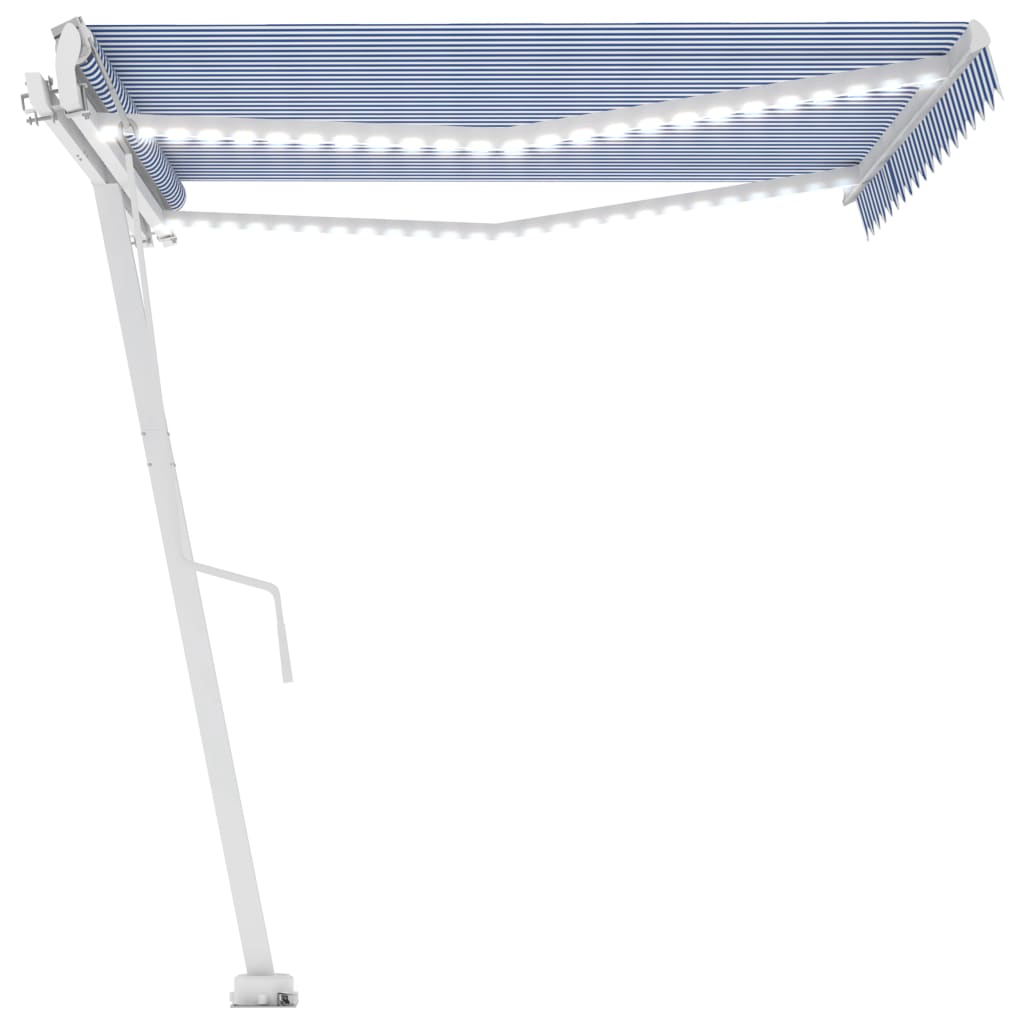 Vidaxl Luifel Automatisk med LED og vindsensor 450x300 cm blå hvid