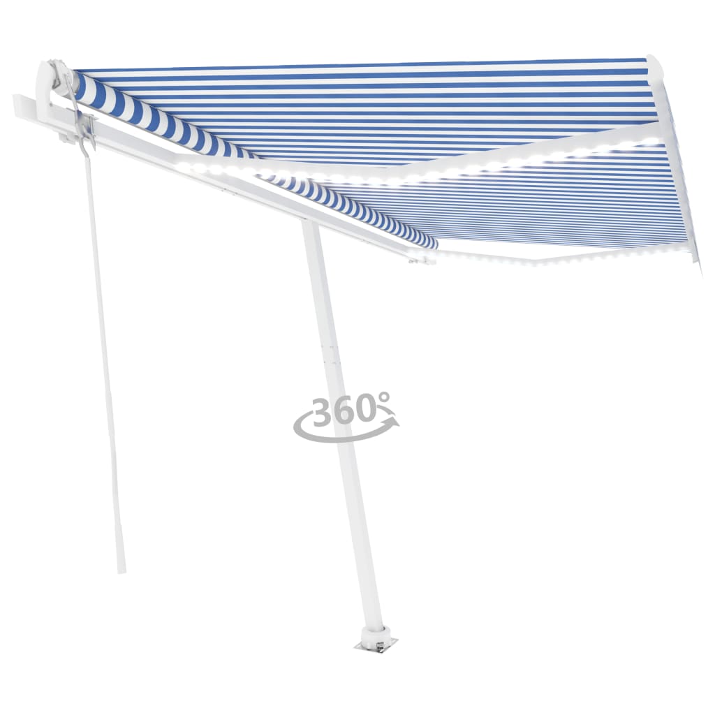 Vidaxl Luifel Automatisk med LED og vindsensor 450x300 cm blå hvid
