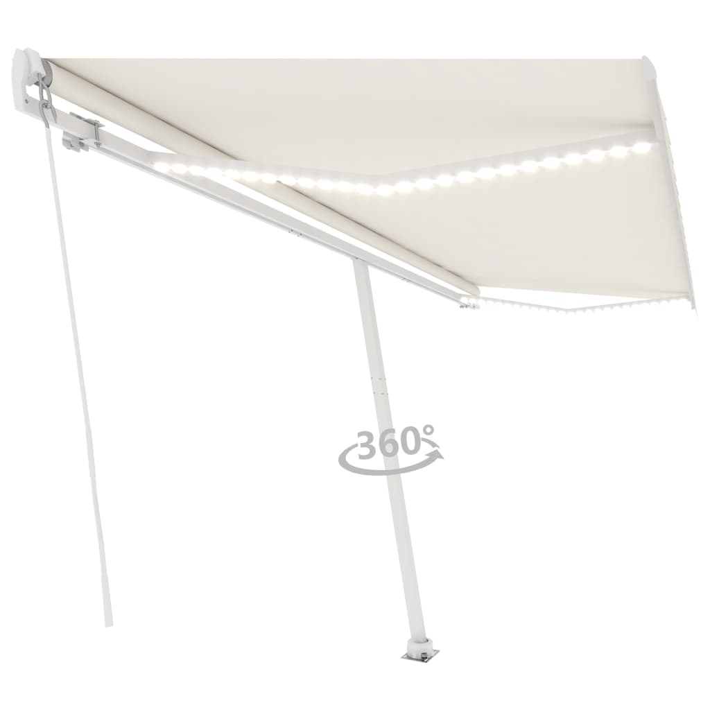 Vidaxl Luifel manuelt kan udvides med LED 500x350 cm creme -farvet