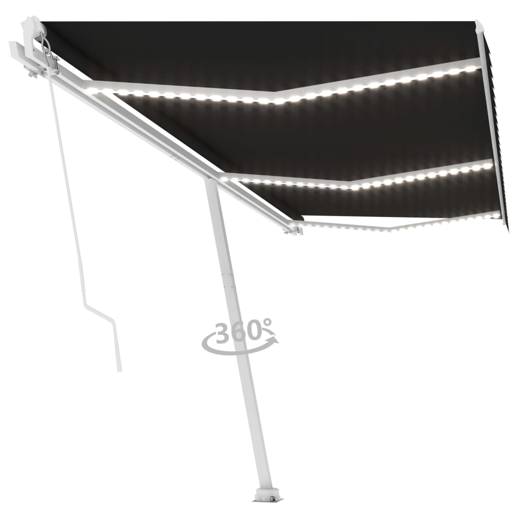 Vidaxl Luifel manuelt kan udvides med LED 600x350 cm anthracitfarve