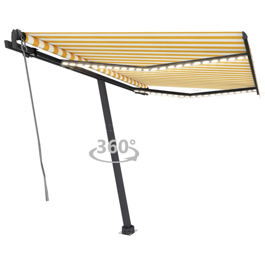 Vidaxl Luifel Automatisk med LED og vindsensor 350x250 cm gul og hvid