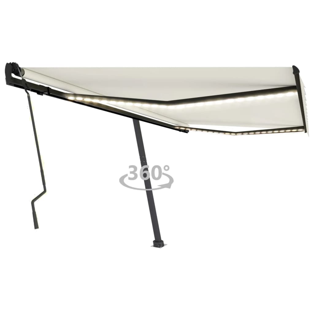 Vidaxl Luifel manuelt kan udvides med LED 400x300 cm creme -farvet