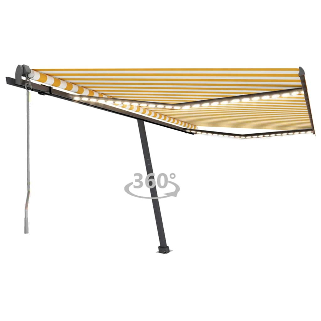 Vidaxl Luifel Automatisk med LED og vindsensor 450x300 cm gul og hvid