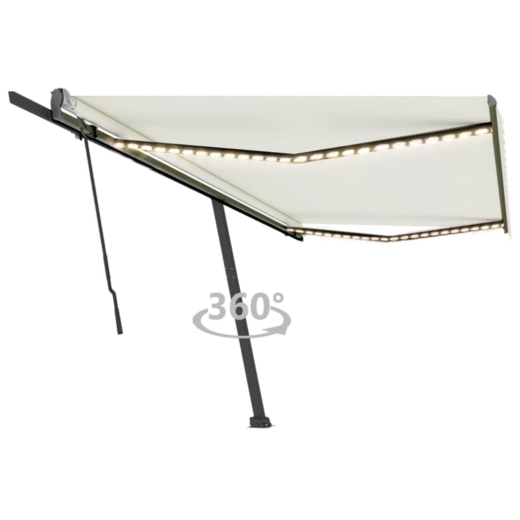 Vidaxl Luifel manuelt kan udvides med LED 500x300 cm creme -farvet