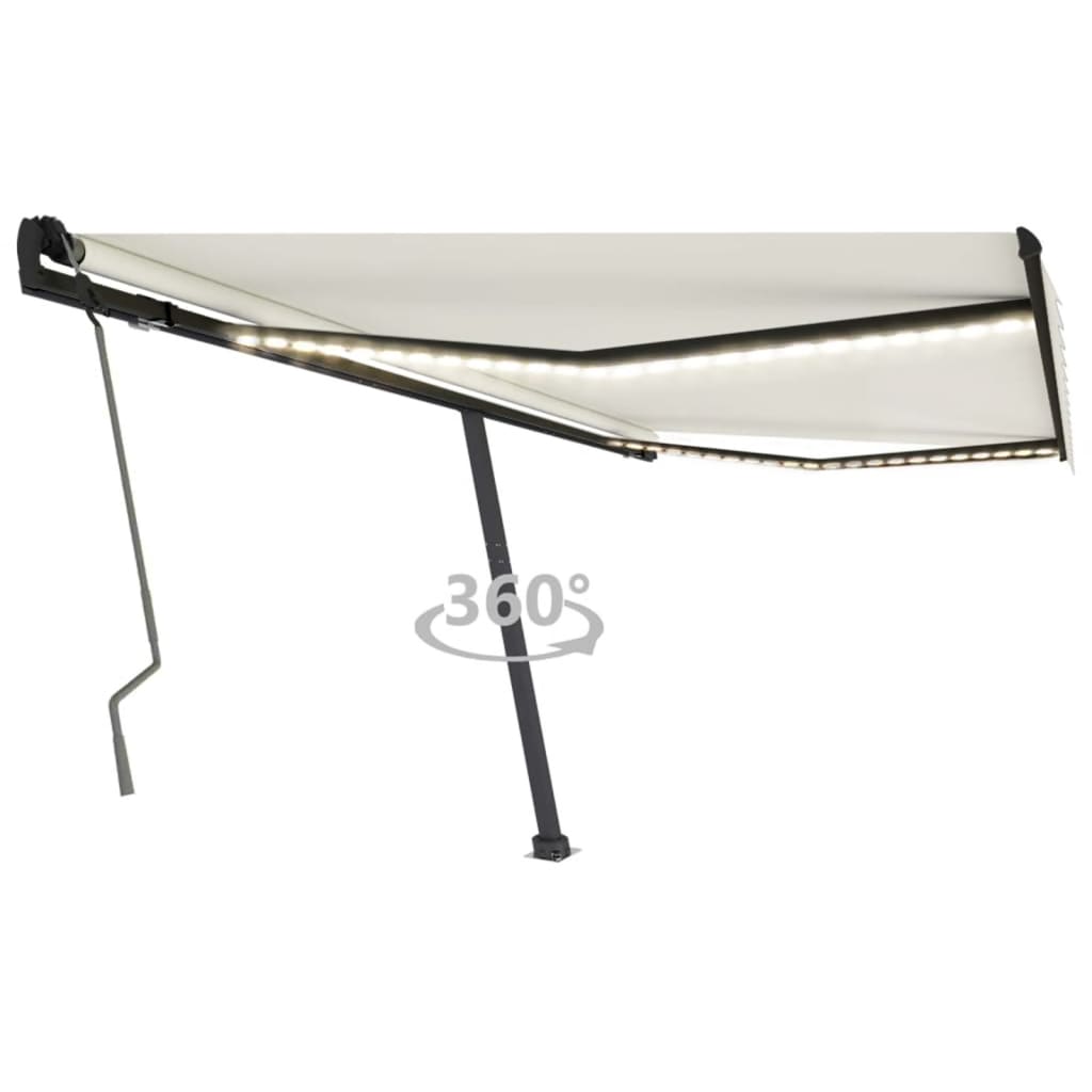 Vidaxl Luifel manuelt kan udvides med LED 400x350 cm creme -farvet