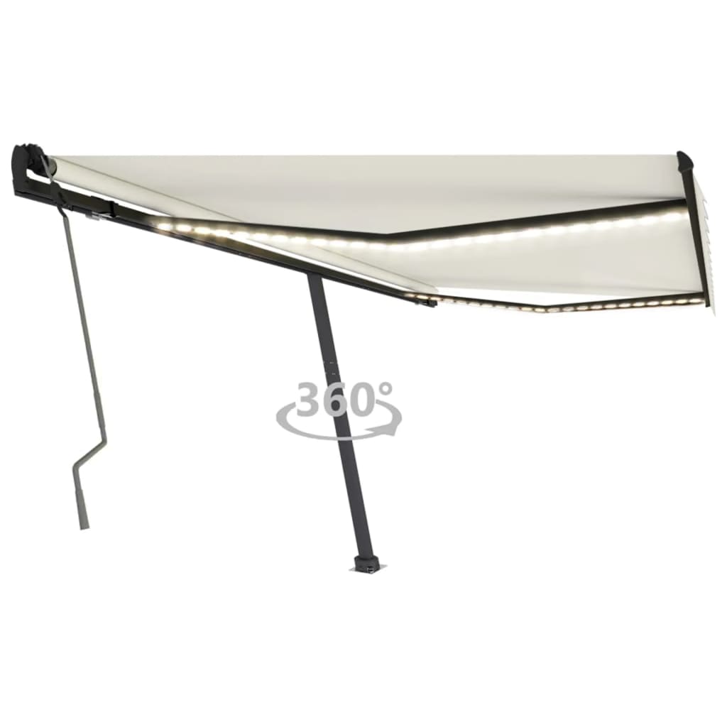Vidaxl Luifel manuelt kan udvides med LED 450x350 cm creme -farvet
