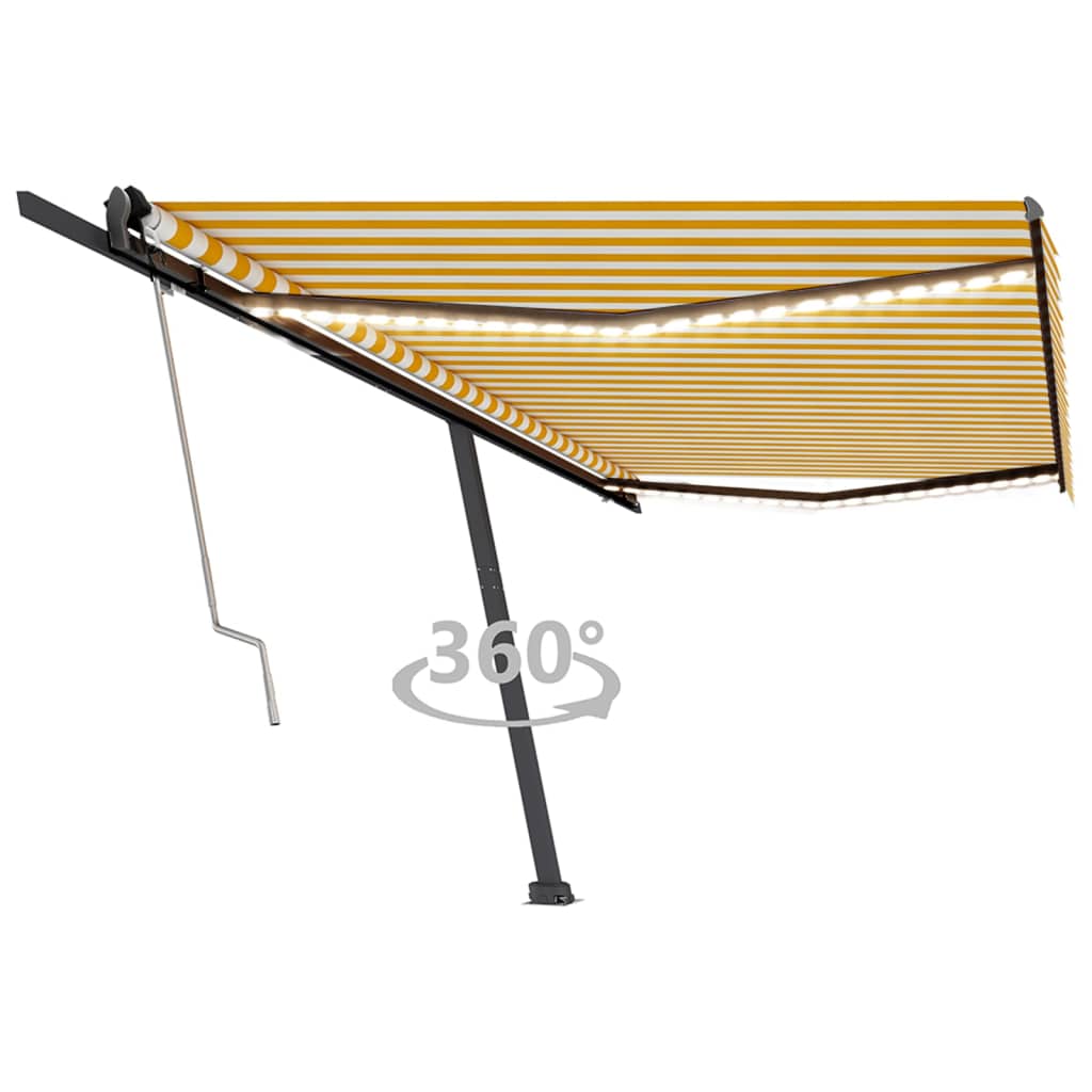 Vidaxl Luifel Automatisk med LED og vindsensor 500x350 cm gul hvid