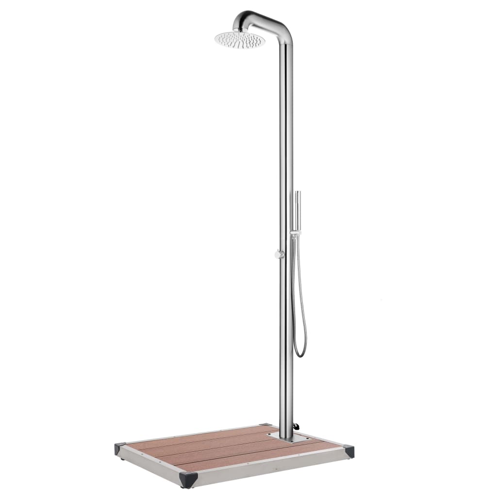 Vidaxl udendørs bruser med brun base 230 cm rustfrit stål