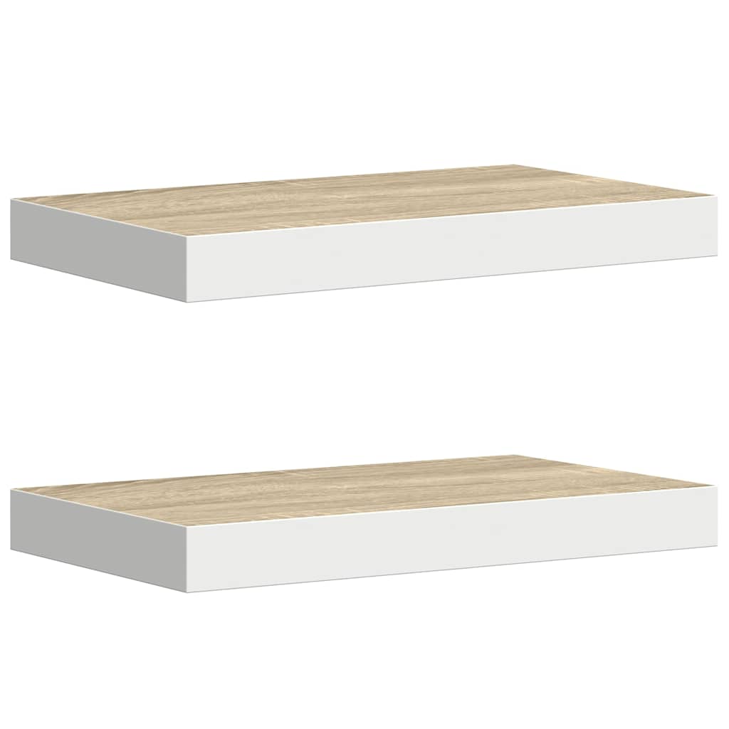 Vidaxl wandschappen zwevend 2 st 50x23x3,8 cm mdf eikenkleurig en wit