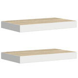 Vidaxl wandschappen zwevend 2 st 50x23x3,8 cm mdf eikenkleurig en wit