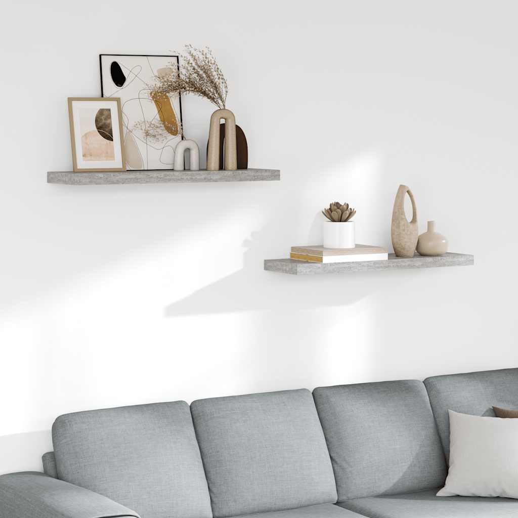 Vidaxl wandschappen zwevend 2 st 80x23,5x3,8 cm mdf betongrijs