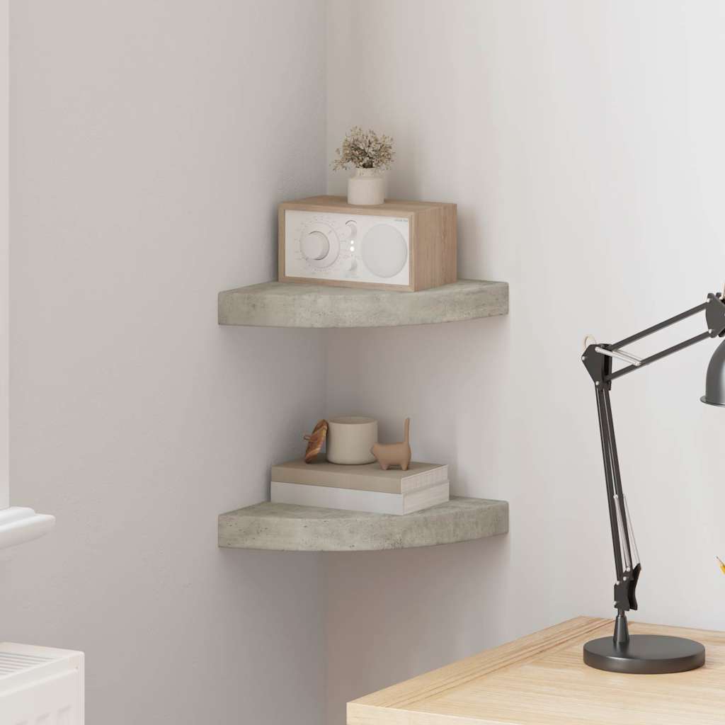 Vidaxl hoekwandschappen 2 st 25x25x3,8 cm mdf betongrijs