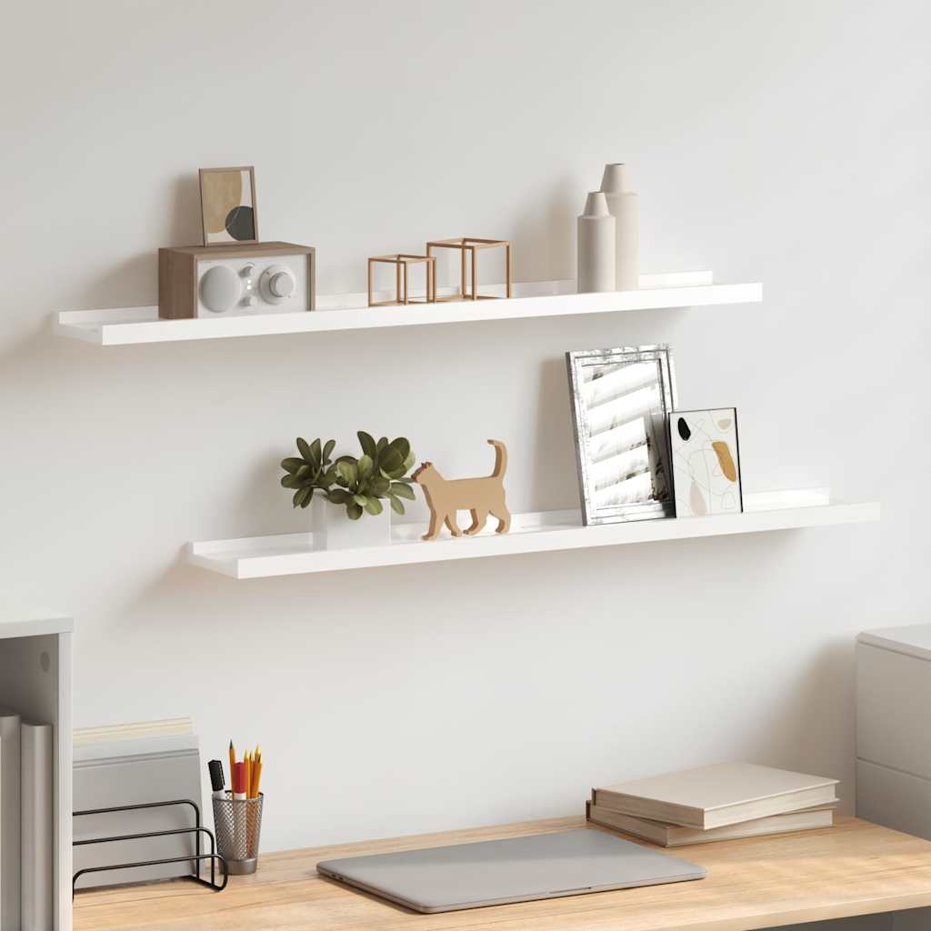 Vidaxl wandschappen 2 st 80x9x3 cm hoogglans wit
